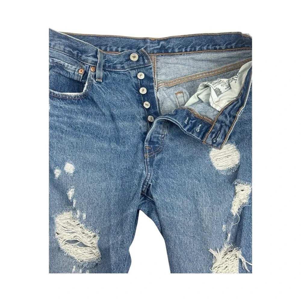 Levi's 501 Jeans Button Fly Straight Blue Med Wash Distressed S110783 Size 32x26
